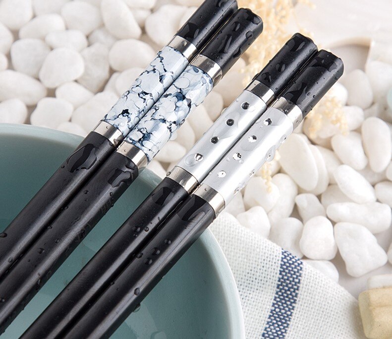 Palillos Chinos bonitos de acero inoxidable, Baguette de China, Vaisselle, cocina, Sushi, Bar de comida, estilo japonés, un par