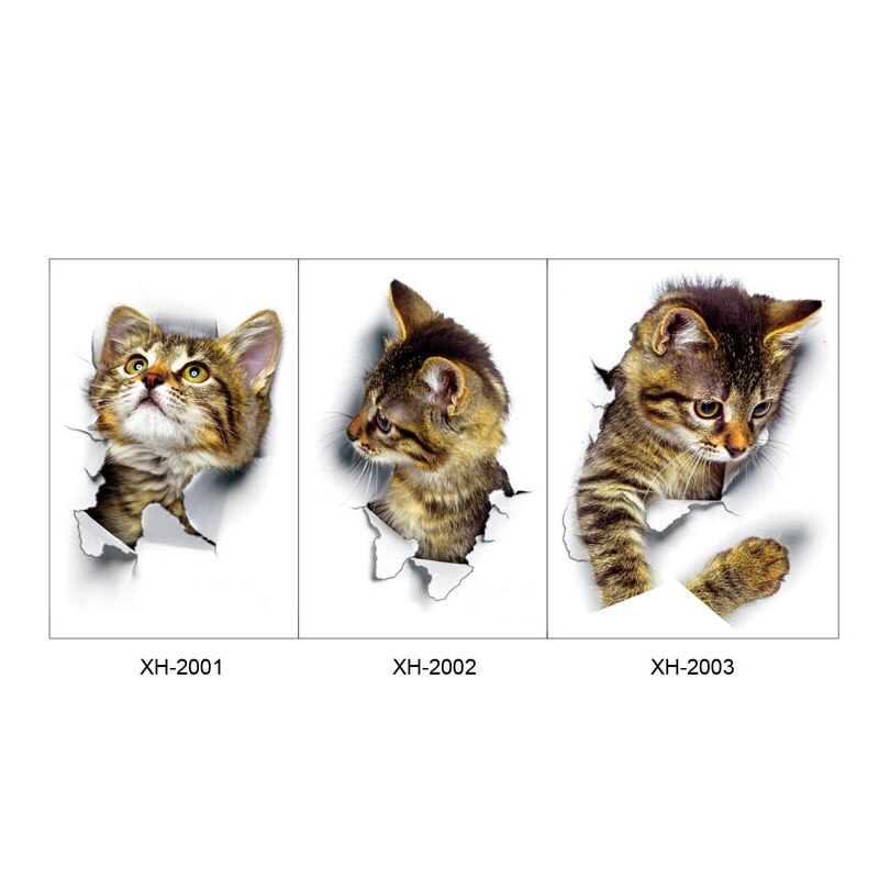 Pegatinas de inodoro con agujero 3d para gatos y perros, afiches de Pvc con dibujos animados, herramienta de pegatina para pared, bricolaje, decoración del hogar
