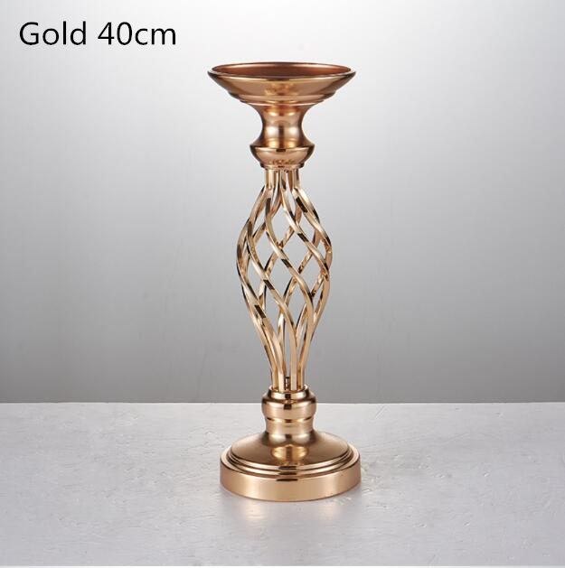 IMUWEN Hollow Gold/ Silver Metal Candle Holder Wedding Table Centerpiece Flower Vase Rack Home Hotel Road Lead Decor: Gold 40cm