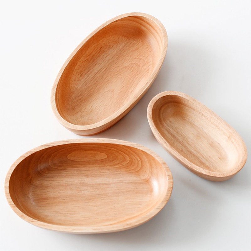 Boat Shape Serving Bowl for Fruits or Salad, Solid Oval Wooden Bowl