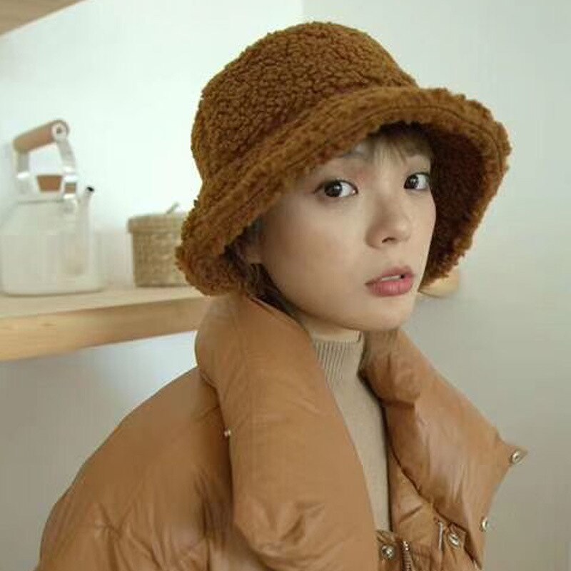 solide fourrure artificielle femme casquette fausse fourrure hiver seau chapeau pour les femmes en plein air crème solaire chapeau de soleil Panama dame casquette: Caramel