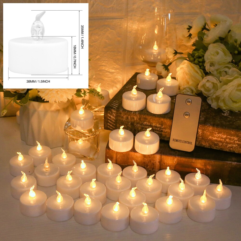 24Pcs Flickering LED Candle Tealights No-Remote/Remote Control Candles Flameless With Battery For Wedding Home Christmas Decors