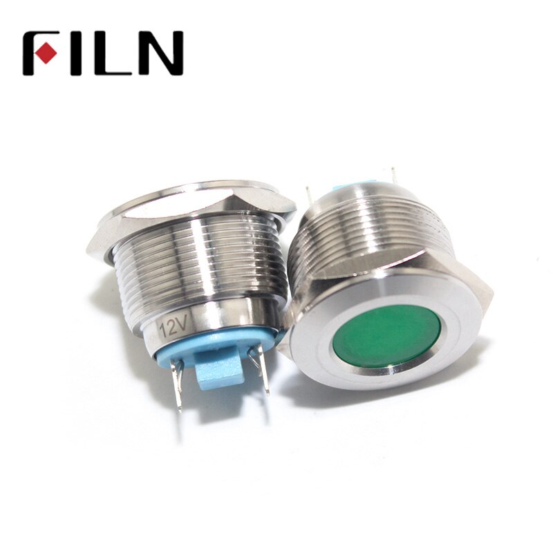 Lampe de signalisation ronde plate en métal à led 22mm 3v 6v 12v 24v 220v lumineux rouge jaune bleu blanc