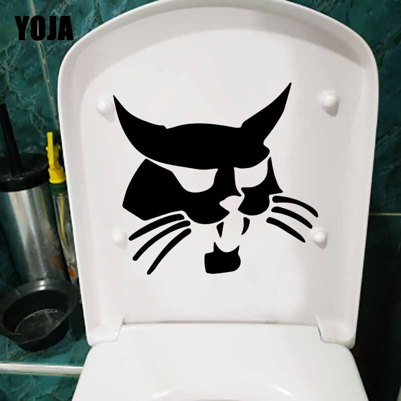 Yoja 24.4X24.8CM Zwart Schranklader Bobcat Kat Gezicht Toilet Seat Decal Muur Sticker T5-0268