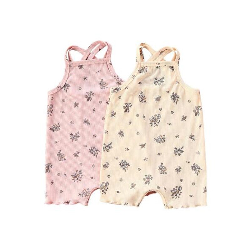 Atmungsaktive Kleinkind ärmellos Spielanzug Sommer Süße Stil Baby Jungen Mädchen Blumen- Werk Druck Kreuz Nacken Riemen Strumpf Gesamt