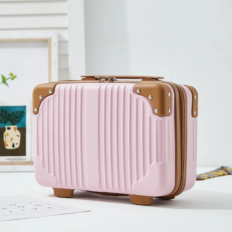 Mini Luggage 14 Inch Small Lightweight Makeup Travel Suitcase for Students Portable Durable Handheld Carry-On Bag: WHITE