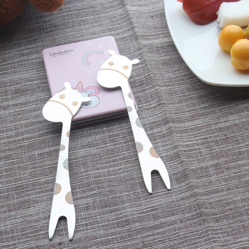 2-10pcs Giraffe Shape Fruit Forks Kitchen Gadgets Food Pick Salad Desert Forks Snack Toothpick Stainless steel Cartoon Tableware