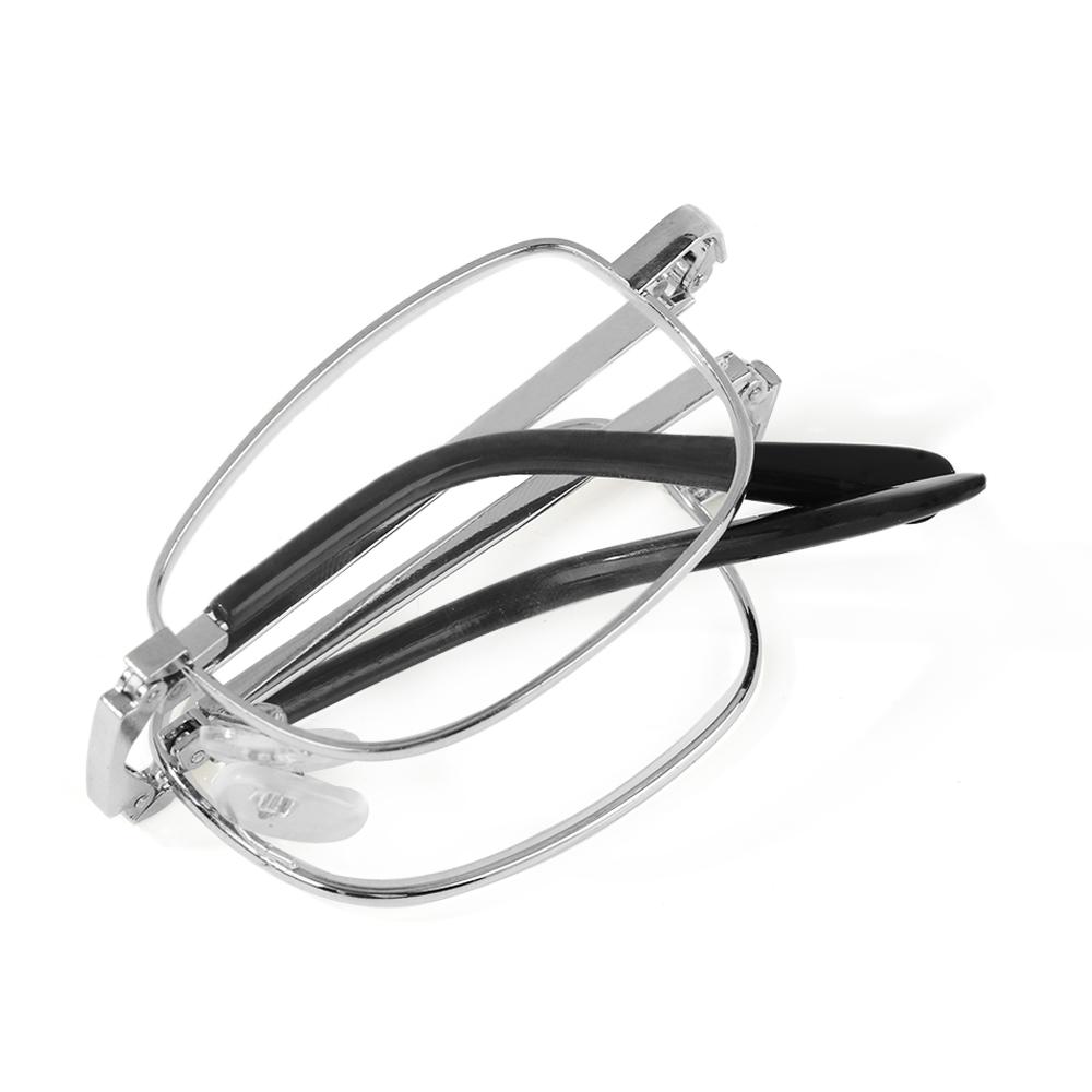 Occhiali da lettura pieghevoli con custodia Moda Montatura in metallo Occhiali da presbiopia pieghevoli piegati Donna Uomo Occhiali d'ingrandimento + 1-+4: Black / +200