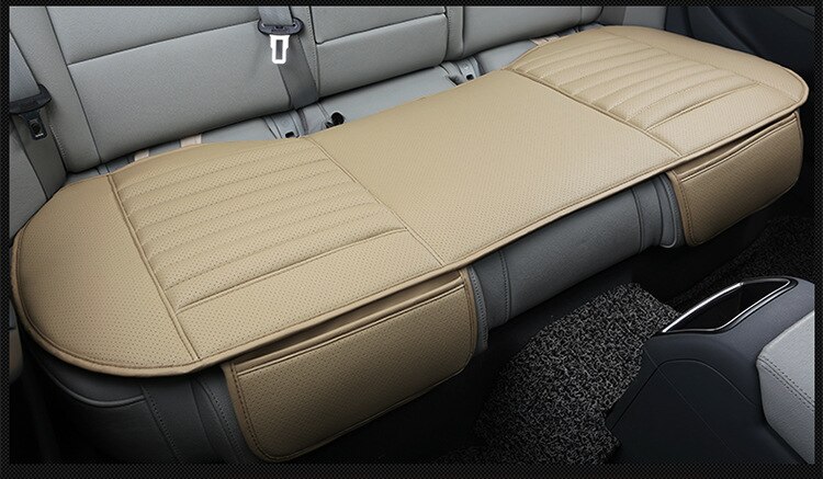 Funda de cuero PU para asiento de coche, almohadilla protectora antideslizante transpirable para las cuatro estaciones, Universal, conjunto de fundas para asiento de coche: PQ187BeigeRear