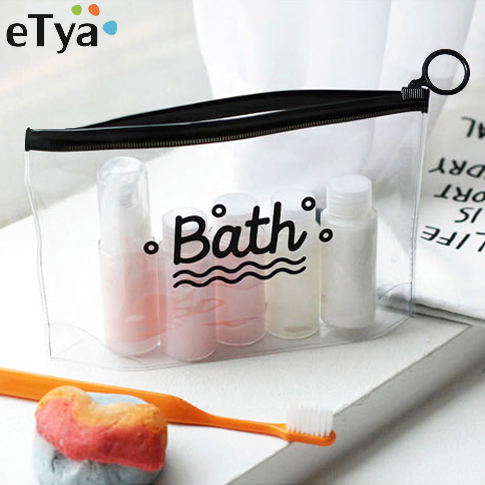 eTya Travel Cosmetic Bags PVC Waterproof Transparent Women Portable Make Up Bag Toiletry Organizer Storage Makeup Bag Wash Pouch