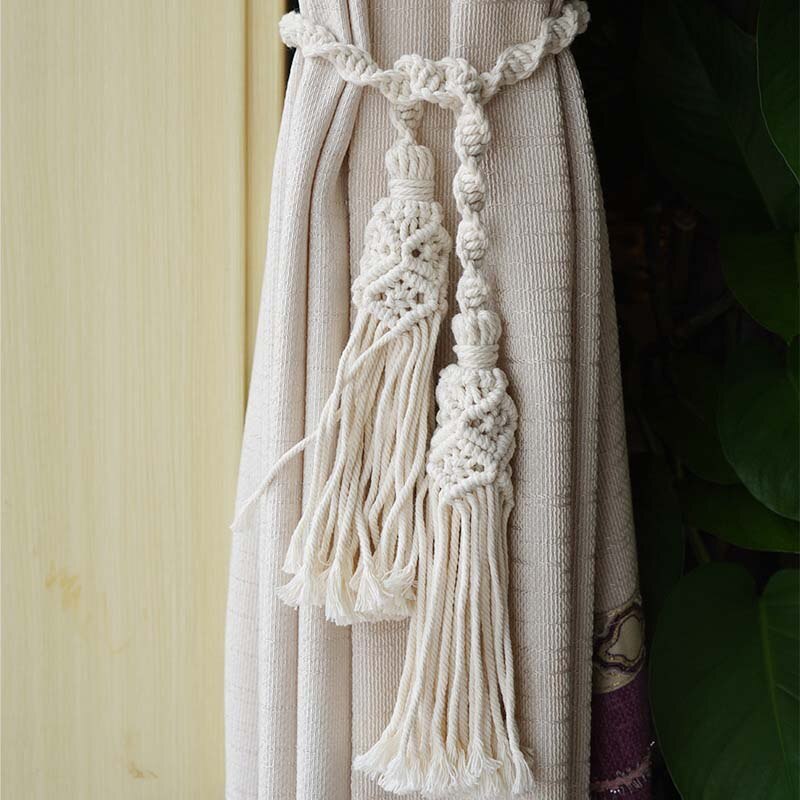 Sujetadores de macramé hechos a mano para cortina, Clips de algodón con borlas, correas de cuerda, soporte de cortina, accesorio para decoración del hogar