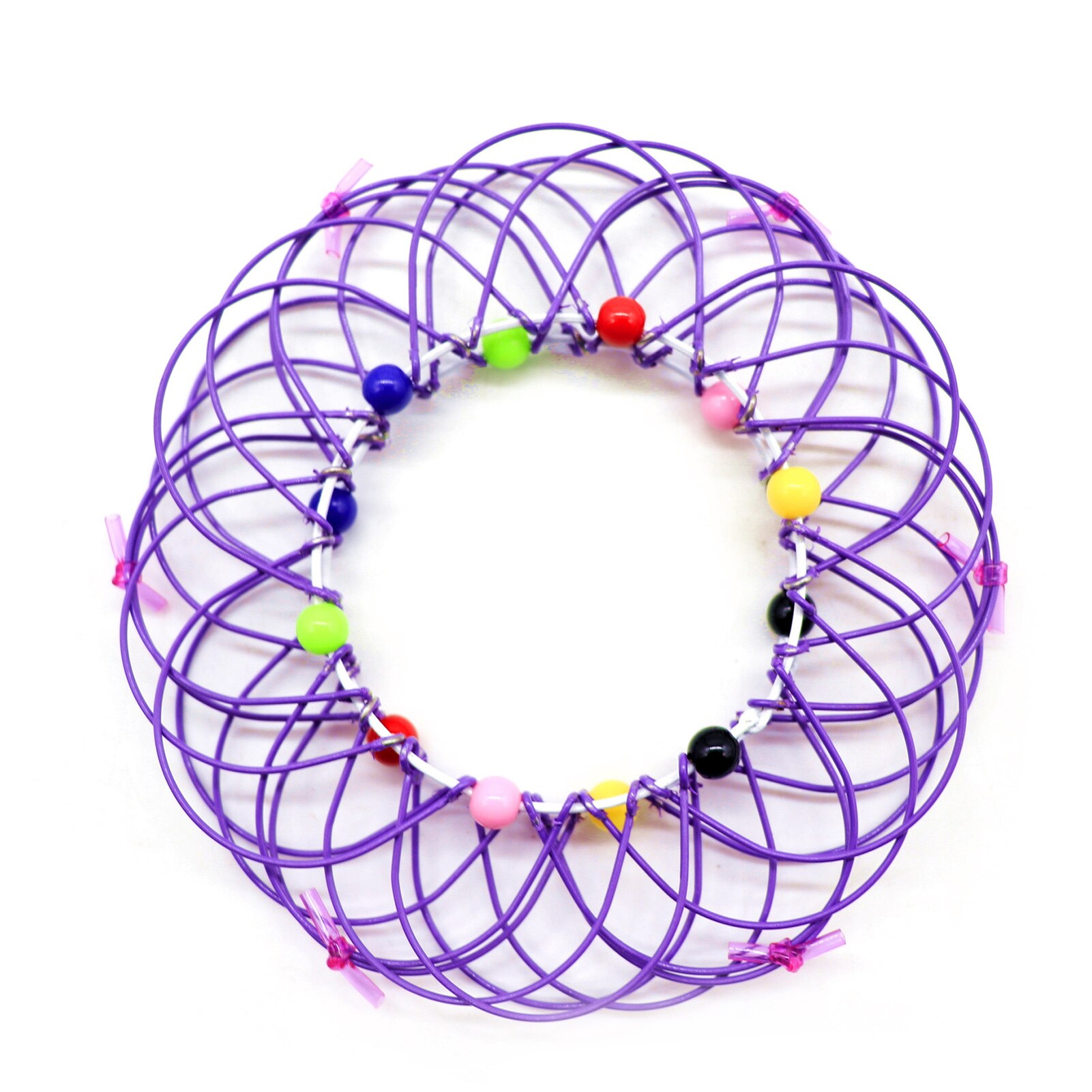 Multiple Changes Iron Hoop Ring Toy Small Iron Wire Circle Toy with Color Beads Hundred Flower Magic Iron Ring FEA889: Purple