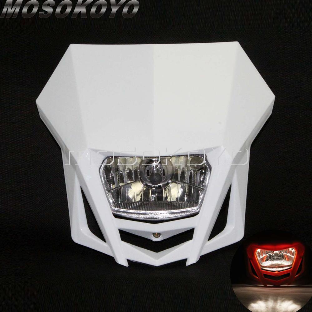 MX Enduro Headlight Pit Dirt Bike Front Lights for Kawasaki KLX150 KX65 KX85 Dual Sport Head Light: white