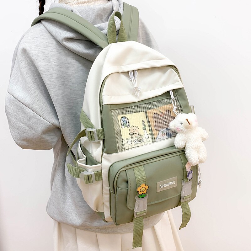 Cute Preppy School Backpacks Women Patchwork Casual Simple Retro Harajuku Schoolbags Students Couples Ins Waterproof Backpack