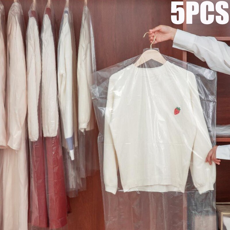 5Pcs Stofdicht Bescherm Cover Kleding Tassen Opslag Transparante Opslag Voor Kledingstuk Pak Jurk Stofdicht Stofkap 50X75cm