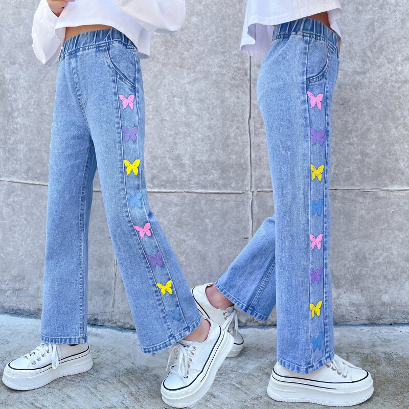 Jean pour filles, pantalon en Denim, vêtements papillon pour enfants de 4 5 7 9 11 13 14 ans