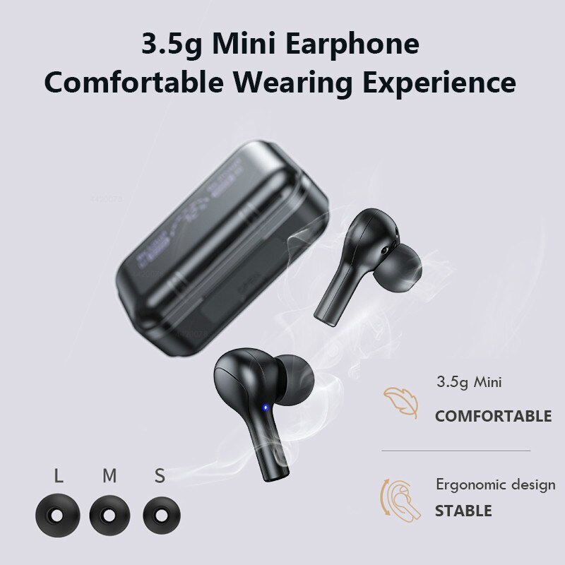 Mini Słuchawki HXSJ Bluetooth 5.0 - Bezprzewodowe Słuchawki Sportowe z Wyświetlaczem LED i Mikrofonem