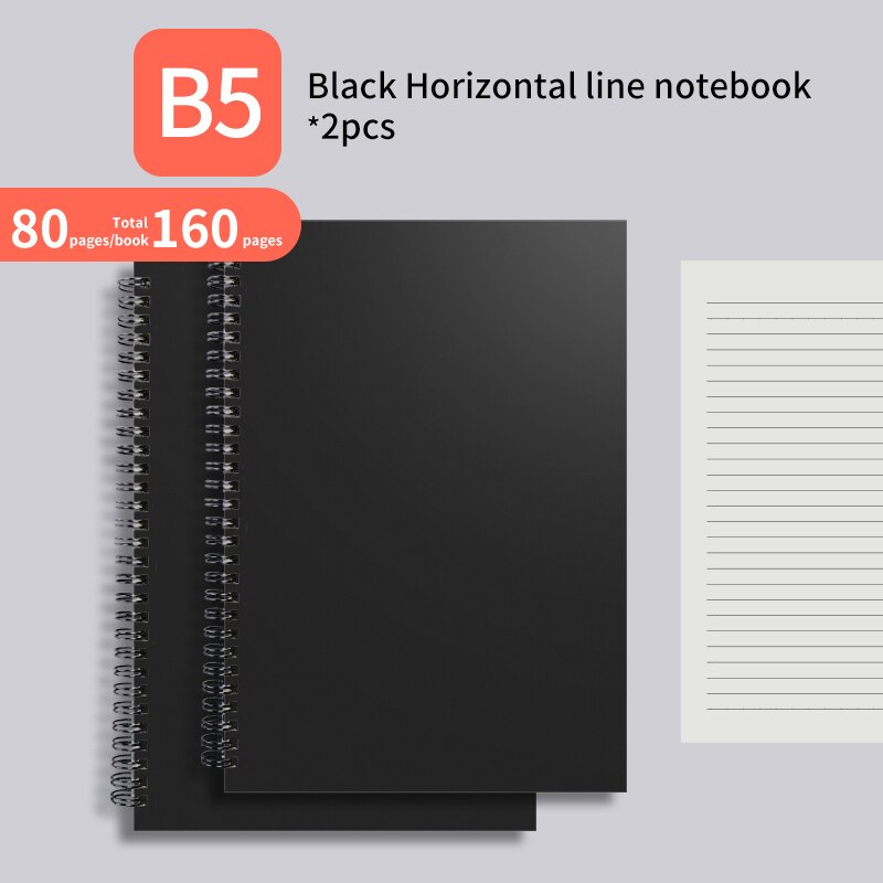 M&amp;G A4/A5/B5/A6 PP Double Spiral Notebook Checkered/Cornell/Horizontal Line/Blank Notepad Pocketbook Journal Diary Drawing: B-B5 Horiz-line 2PCS