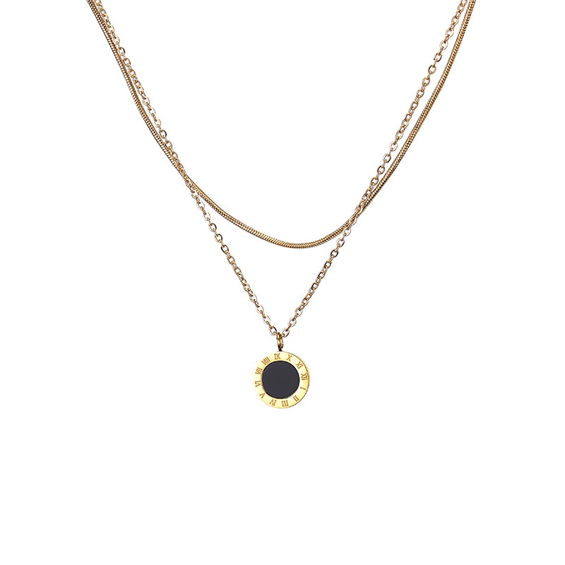 316L Stainless Steel Upscale Jewelry 2 Layer Round Roman Numerals Charms Chain Choker Necklaces Pendants For Women