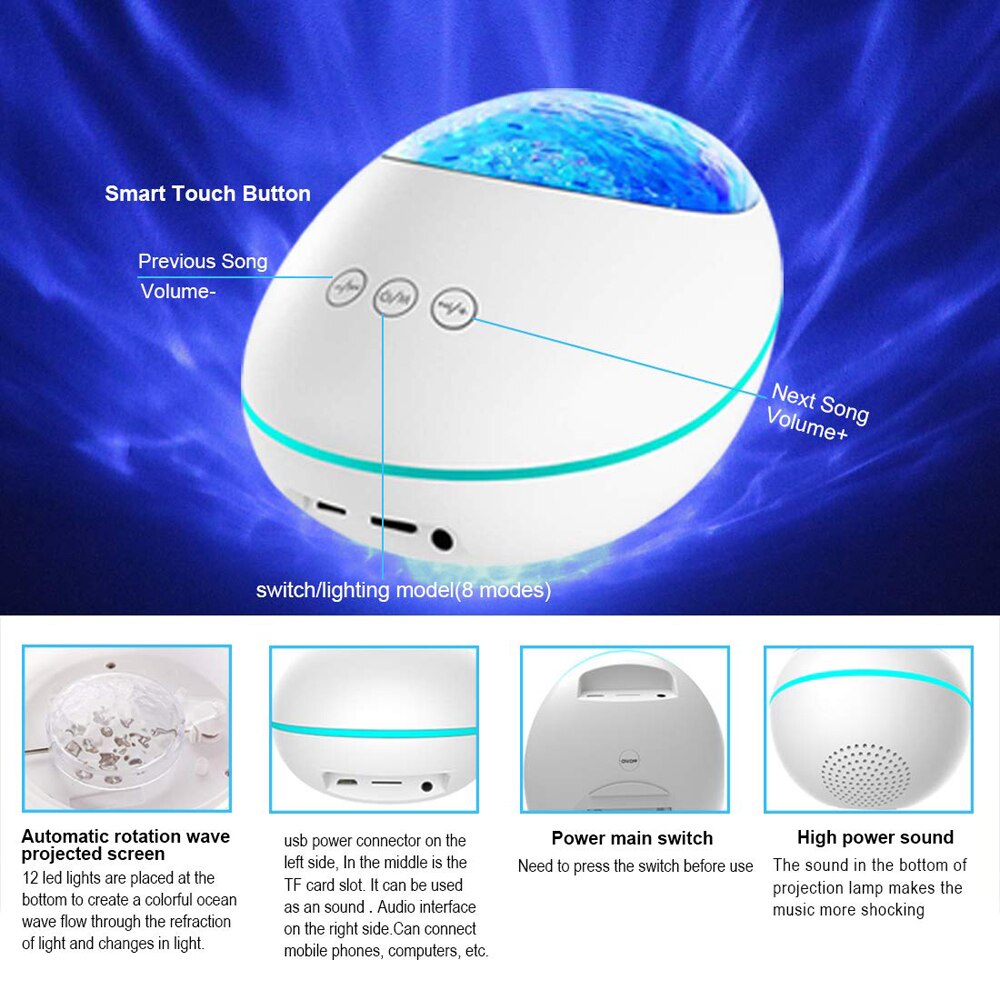 Chanceux pierre océan vague projecteur scène lumière effet veilleuse Bluetooth lecteur de musique télécommande eau vague couleur lampe