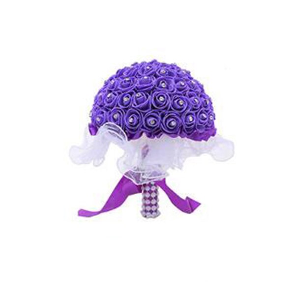 10 Colors Handmade Foam Flowers Crystal Wedding Bouquets Romantic Bridesmaid Rose Bridal Bouquet Ribbon For Wedding Mariage: Purple