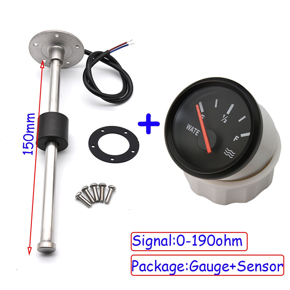 2" 52mm Water Level Gauge with Water Level Sensor 0-190ohm Fuel Sender Unit For Car Boat Water Level Indicator Meter12V/24V: 150mm BB