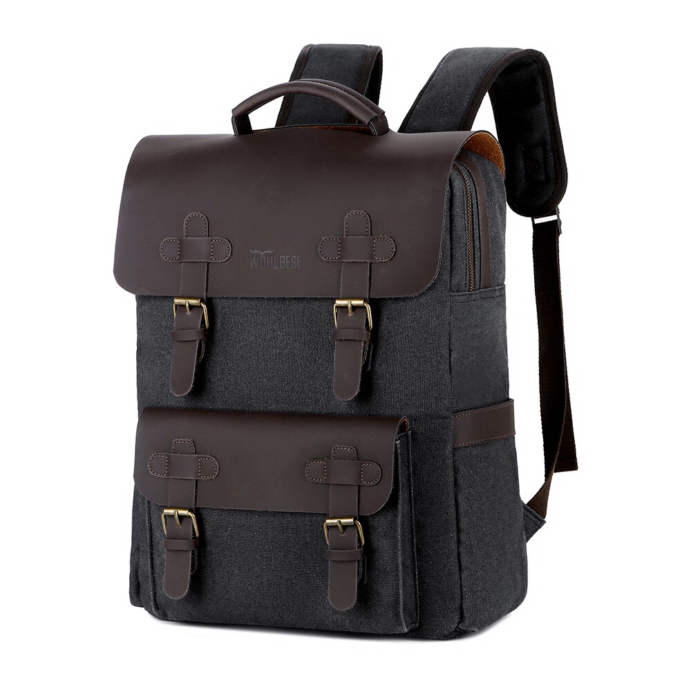 Heren Rugzak Vintage Canvas Rugzak Schooltas Mannen Reistassen Grote Capaciteit Rugzak Laptop Tas: Black