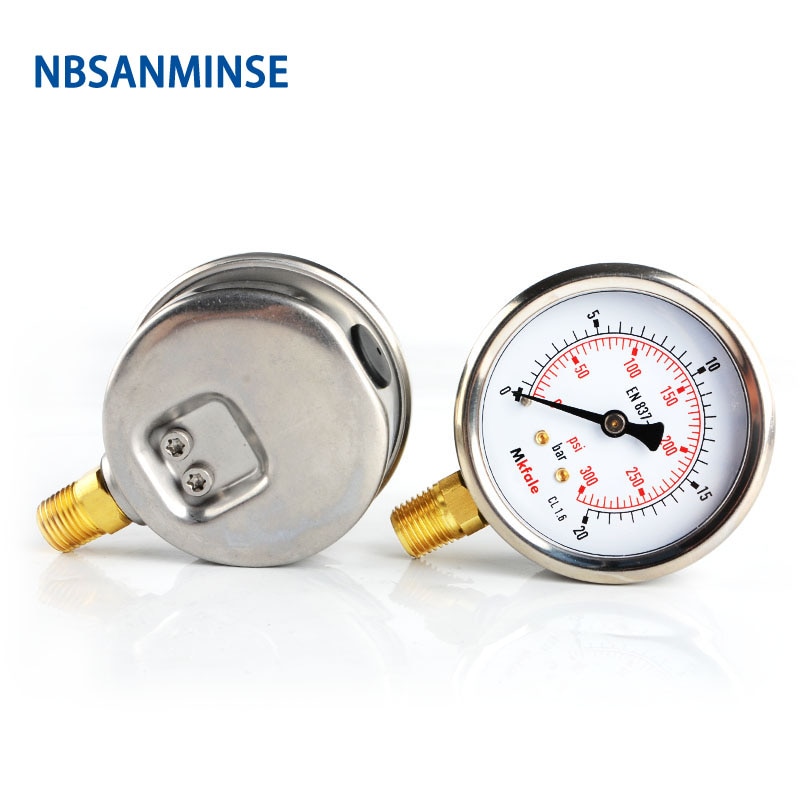 Hydraulic Pressure Oil Gauge SM1SP63L 63mm 2.5inch 1/4 NPT Liquid Manometer Instruments Stainless Steel Gauge NBSANMINSE