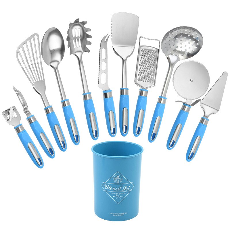 11PCS Stainless Steel Cooking Utensils Kitchen Utensil Set Cooking Spoon and Spatula Baking Utensils Kitchen Gadgets Combination: 11PCS And Bucket