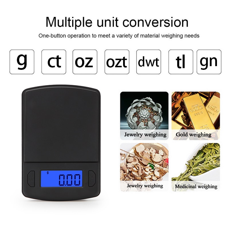 1 Uds. Escala de alta precisión Mini báscula de plástico de bolsillo para pesar joyas de oro balanzas de alimentos Balanza de gramos balanza electrónica LCD