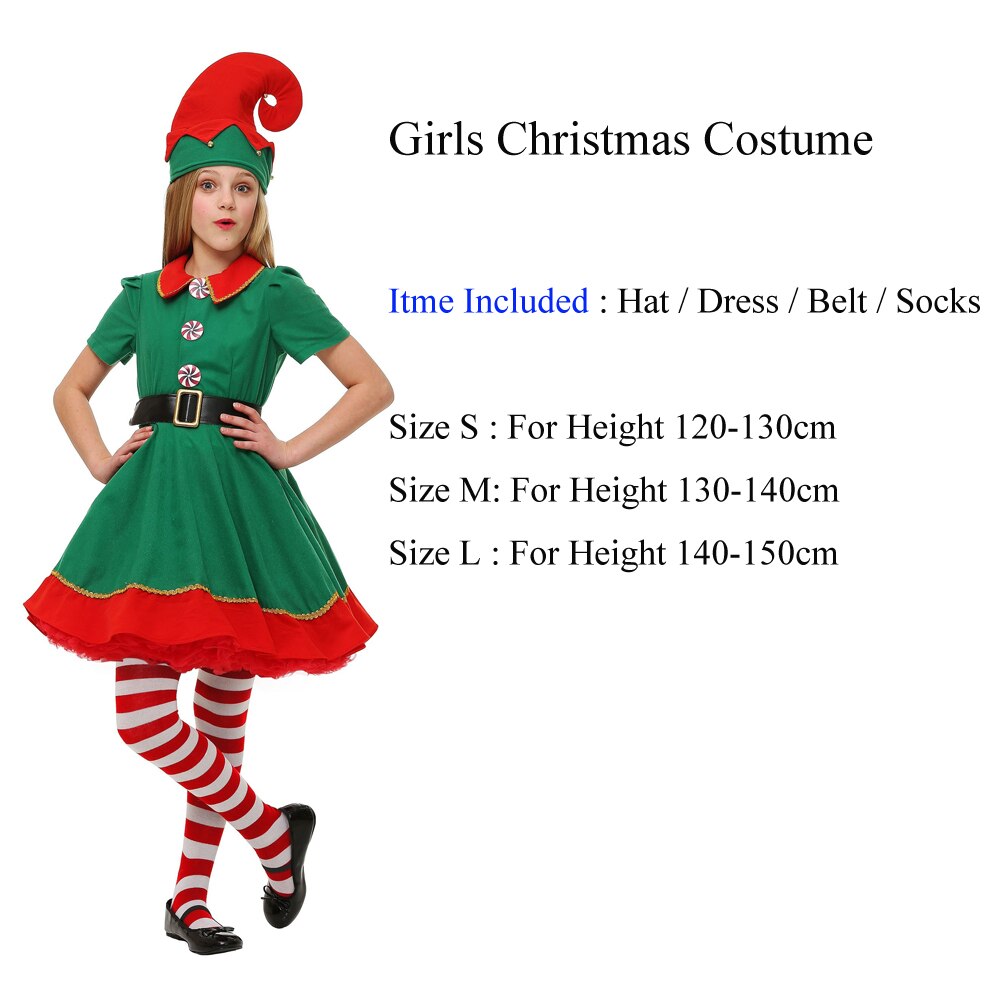 Christmas Outfit Girls Elf Costume Family Christmas Costume Parent Children Women Christmas Dress: Girls / S