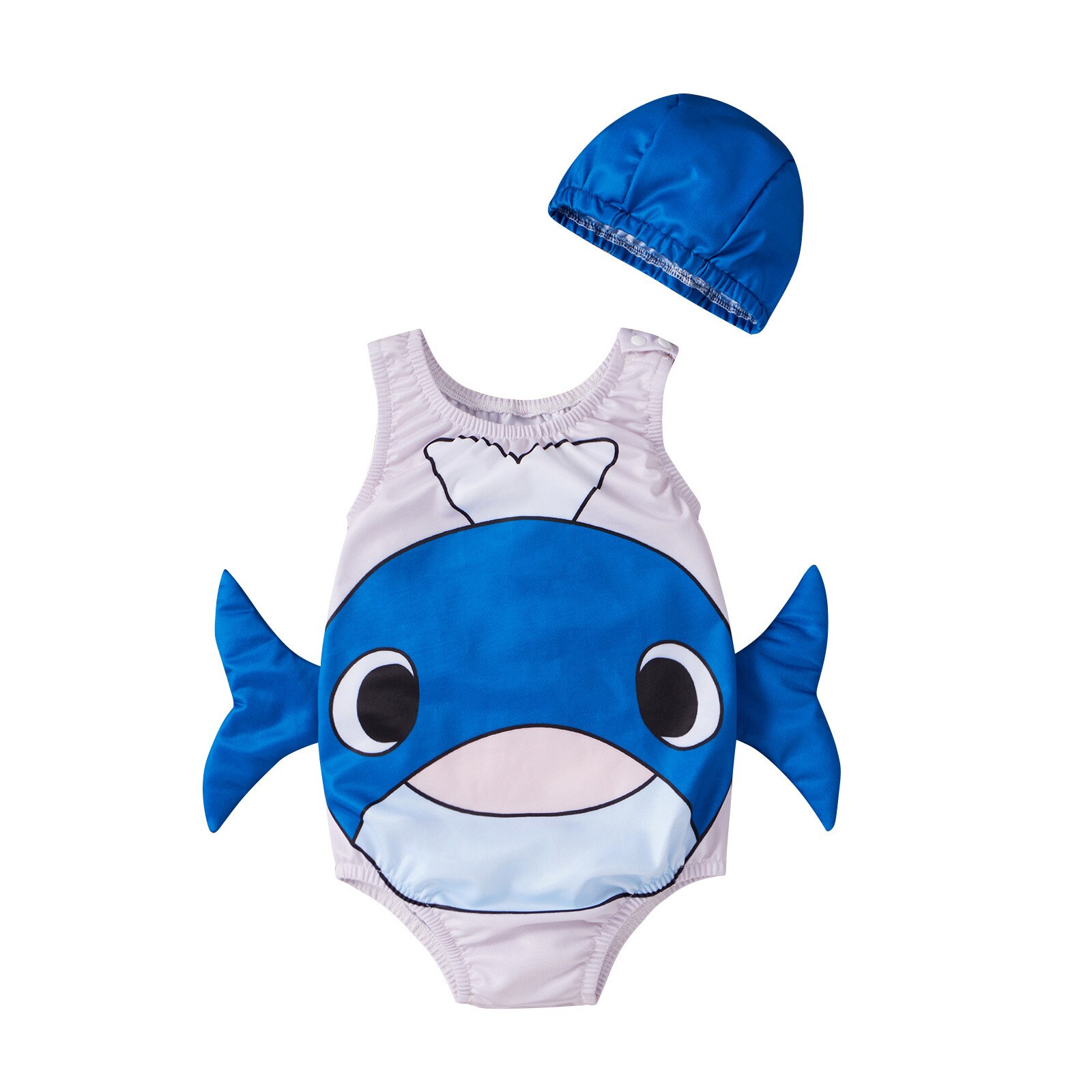 Maillot de bain en forme de baleine pour petites filles de 1 à 5 ans, ensemble une pièce avec chapeau et dessin animé, vêtements de plage, 2 pièces: B / 90