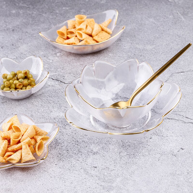 Japanese Style Cherry Blossom Dish Handmade Transparent Glass Snack Dip Bowl Matte Phnom Penh Dish Household Tableware