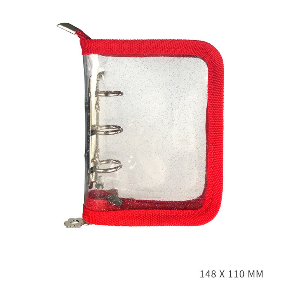 Classeur Transparent à 3 trous pour carnet de notes, mignon et , à feuilles mobiles, anneau pour livre à main, dossier Portable, planificateur pour journaux scolaires: red