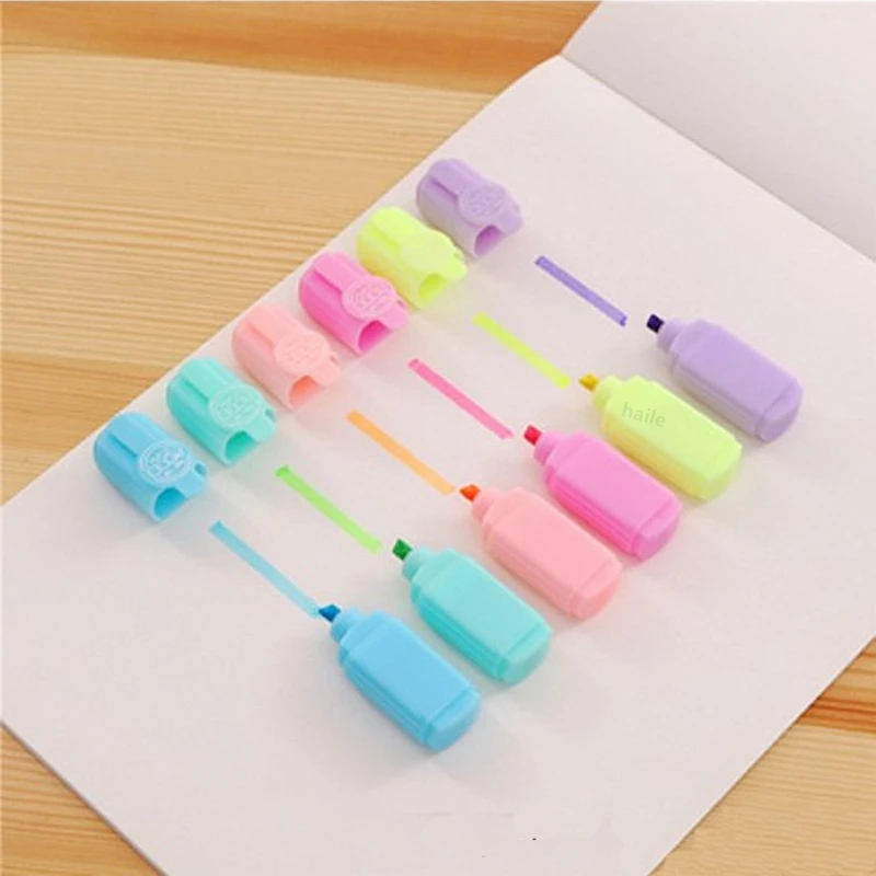 Juego de Mini pastillas resaltadoras Kawaii, rotulador fluorescente con cara sonriente, suministro de papelería artística para escuela y oficina, 6 uds.: Rojo