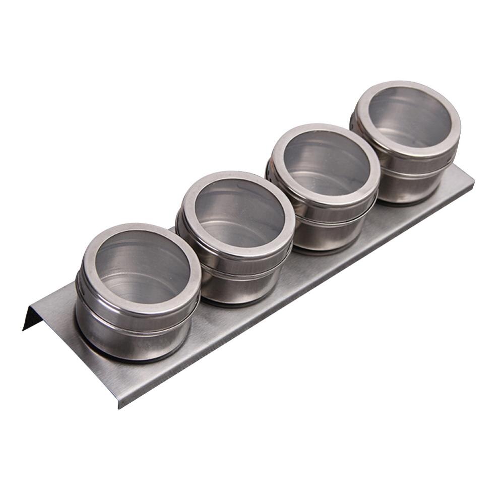 Magnetic Spice Jar Set Stainless Steel Spice Tins Spice Storage Container Pepper Seasoning Sprays Tools Spice Jar: 4pcs set
