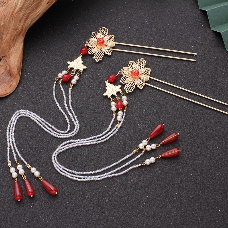 Vintage Metal Hair Stick Hanfu Hairpins for Women with Long Tassel Head Jewelry