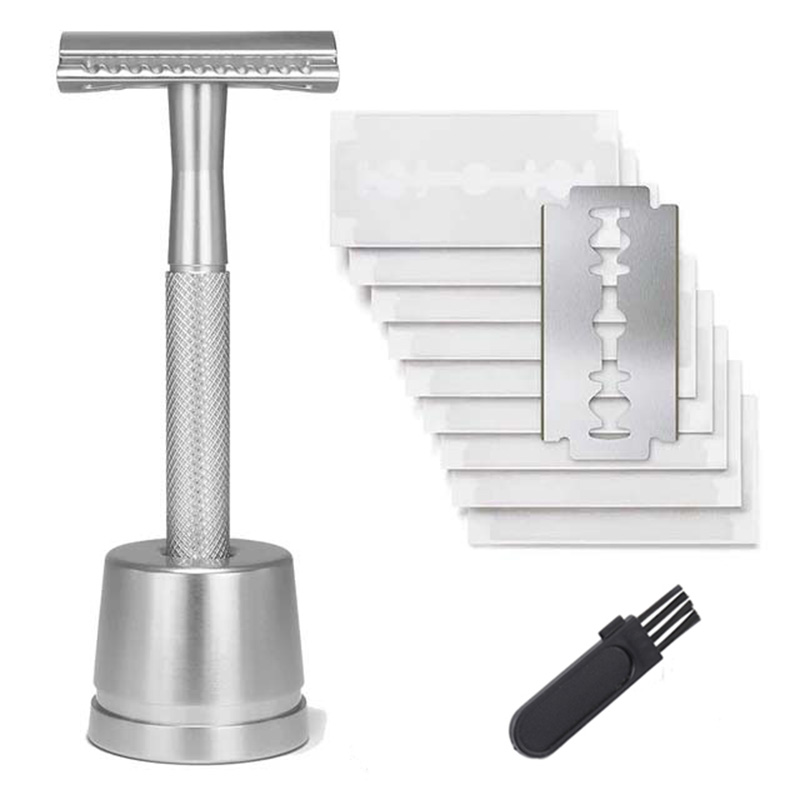 Stainless Steel Safety Razor Weighted Handle Double Edge Blade Refills Single Blade Razor for Men Shaving Razor Shaver Male: green