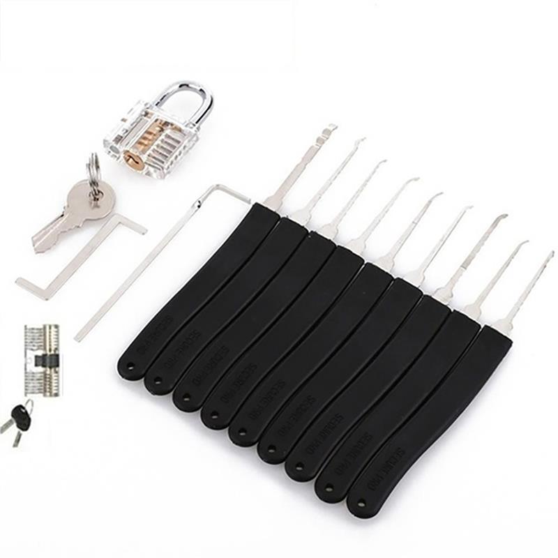 Locksmith Hand Tools Supplies Lock Pick Set Transparent Visible Practice Padlock With Broken Key Removing Hooks Hardware Tools: 2 Transparent Lock / 24Pcs Lockpick Tools