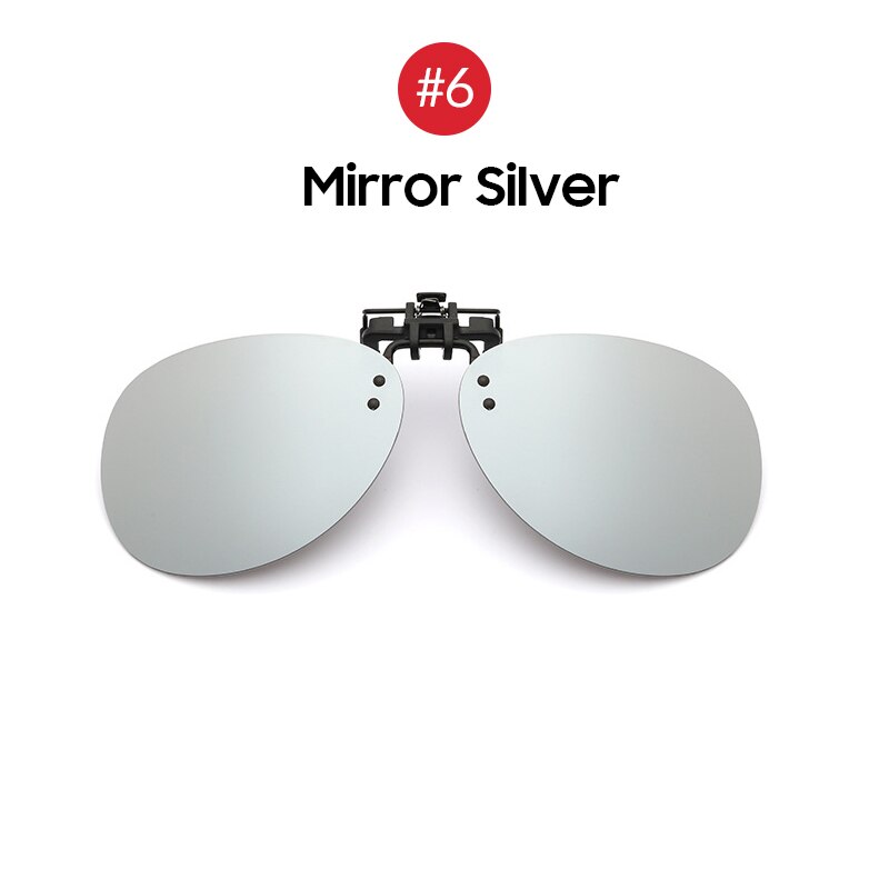 Rimless Round Flip up Clip on Oversized Men Polarized Clip Sunglasses Fishing Aviation Blue Mirror Big Size Driving Glasses: 6 Mirror Silver