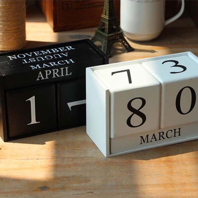 Vintage Houten Perpetual Kalender Eeuwige Blokken Maand Datum Display Desktop Accessoires Fotografie Props Home Office Decoratie