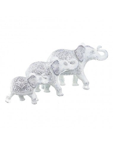 FIGURA ELEFANTE BLANCO-PLATA POLIRESINA 21 X 6,50 X 15 CM