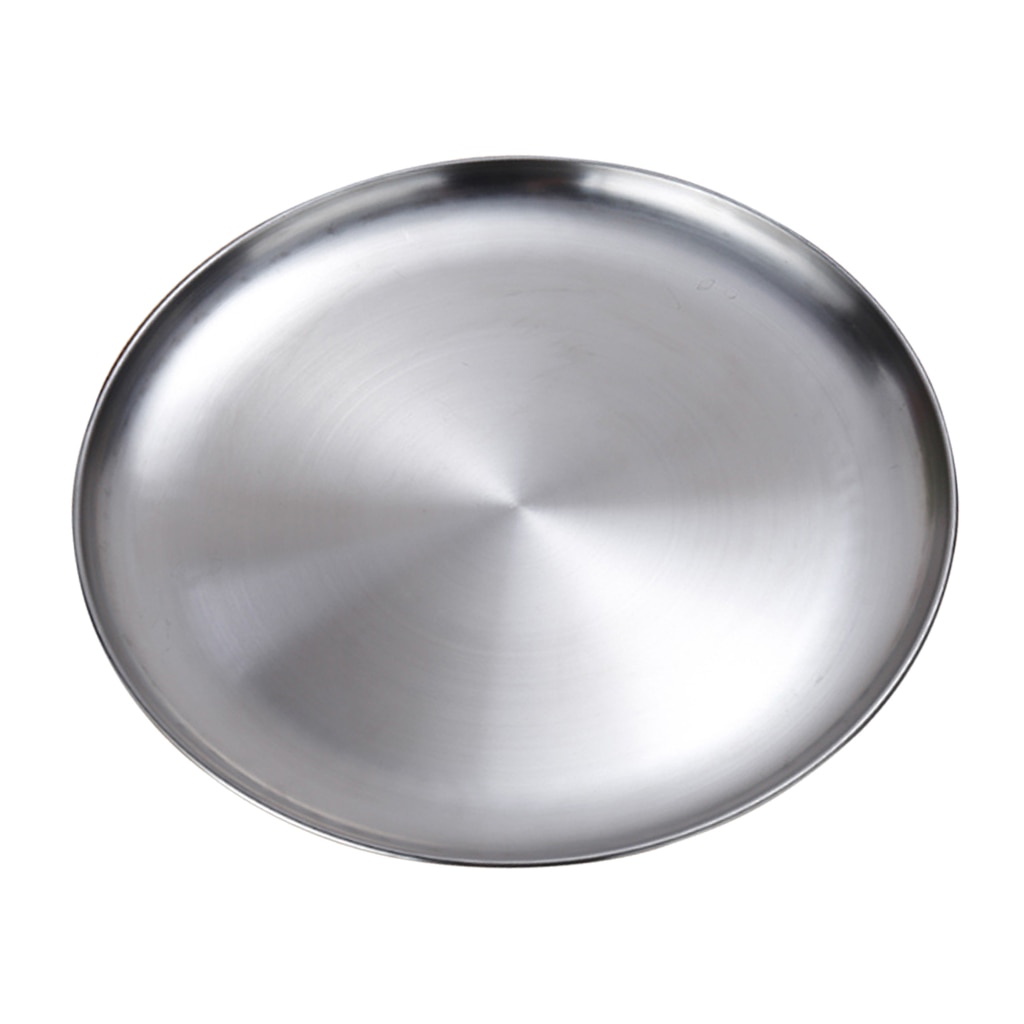 Stainless Steel Flat Dinner Plate Dish Plate Double Insulated Thick Platter Salad Plate For BBQ 14cm