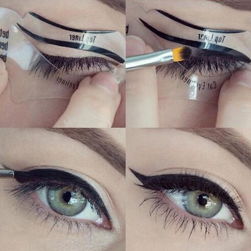 Plantilla para delinear ojos, plantilla para delinear ojos, plantilla para delinear ojos, modelos de ojos, conformación de la plantilla, herramientas de maquillaje, 2 unids/lote
