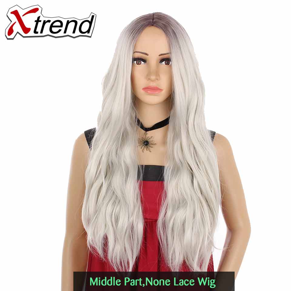 Xtrend syntetisk blonde front paryk lang pink kobber rød lilla orange ombre grå blond hvid parykker til kvinder bølge hår kvinde: T4/27/30