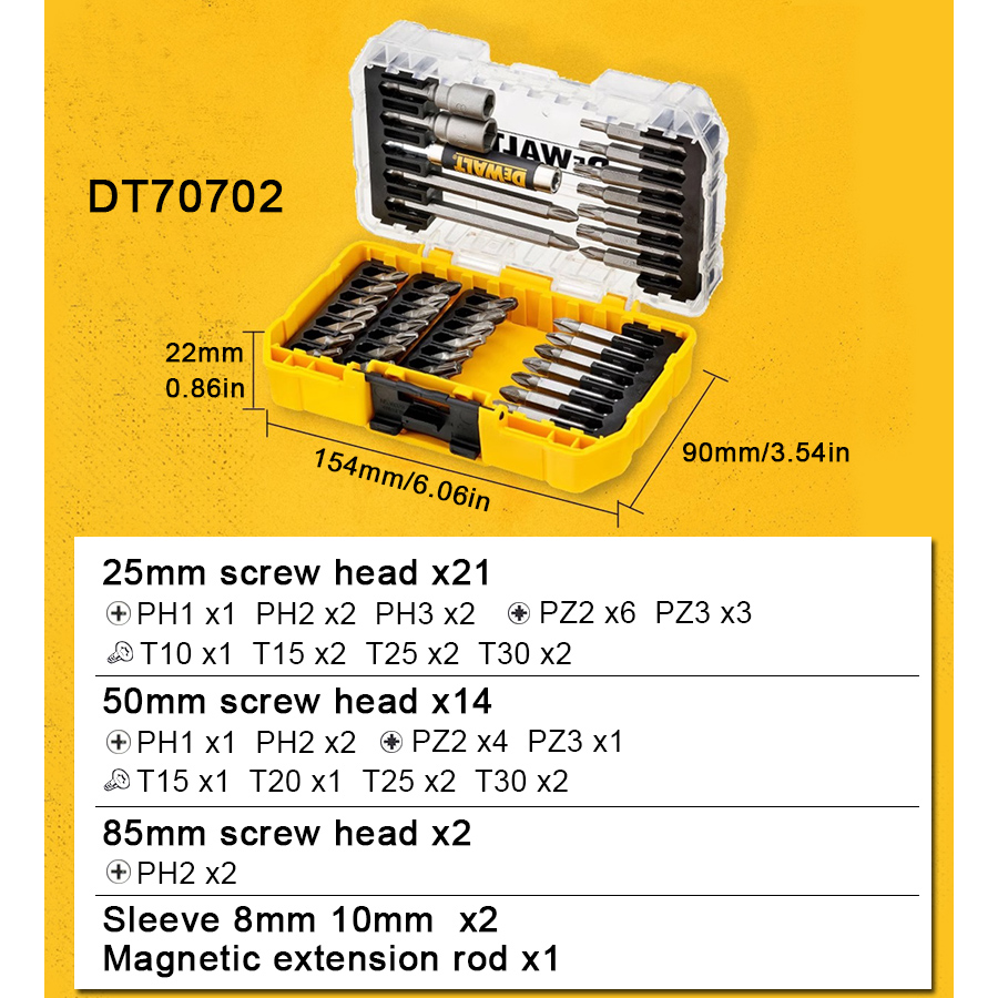 DEWALT Drill Drive Screwdriving Bit Set DT70702 DT70732T-QZ DT70734T-QZ DT70739T DT70748T-QZ DT70758 DW2166 DWACS65: Gold