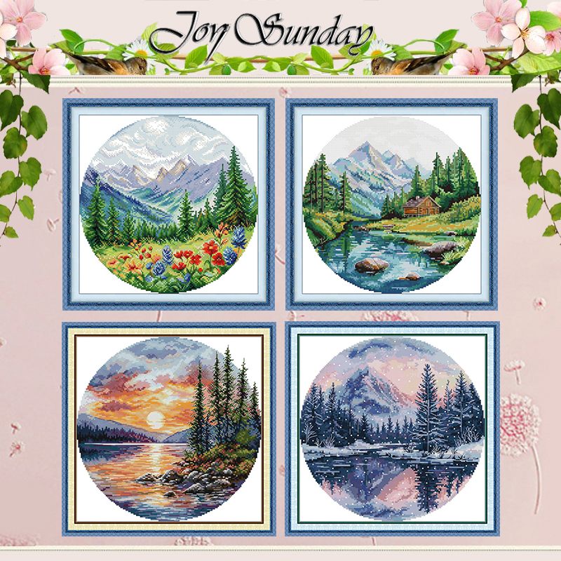 Four seasons pattern counted cross stitch kit diy 11ct 14ct 16ct stamped dmc cross stitch kit embroidery handicrafts