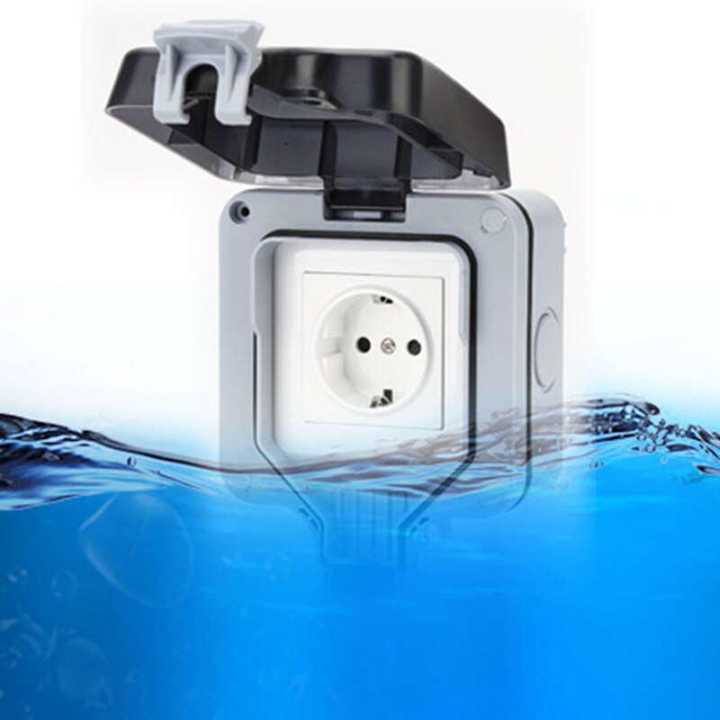 IP66 Weatherproof Waterproof Outdoor Wall Power Socket 16A EU Standard Electrical Outlet Grounded AC110-250V EU Plug