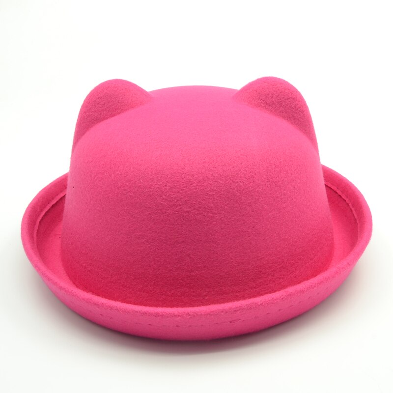 Cute child bowler hat wool felt Fedora hats for Women Girls Children solid Cat Ear formal cap trilby Sombrero Derby