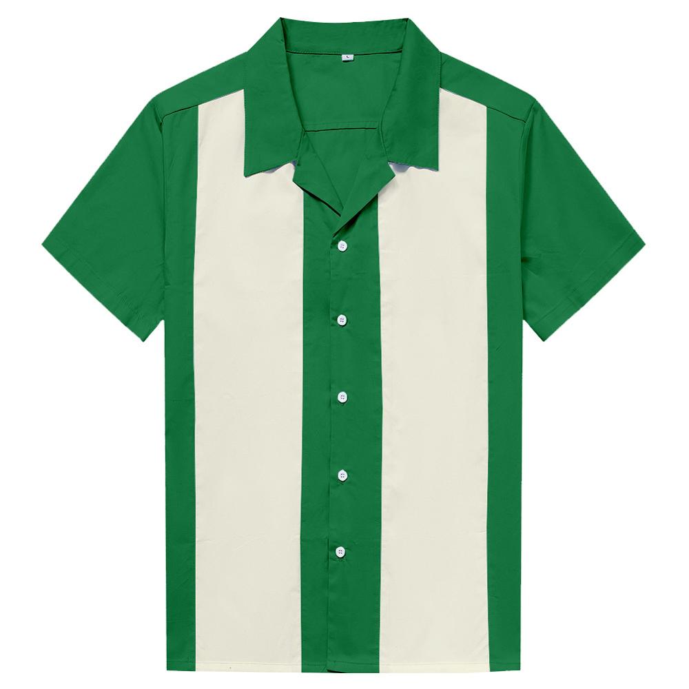 Summer Mens Short Sleeve Rock Rockabilly Shirts Cotton Vintage Green Ivory Shirts Plus Size 3XL Mens Clothing: ST108SGI / XL